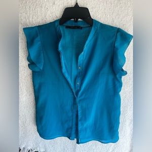 Zara basics teal Blouse small used short sleeve